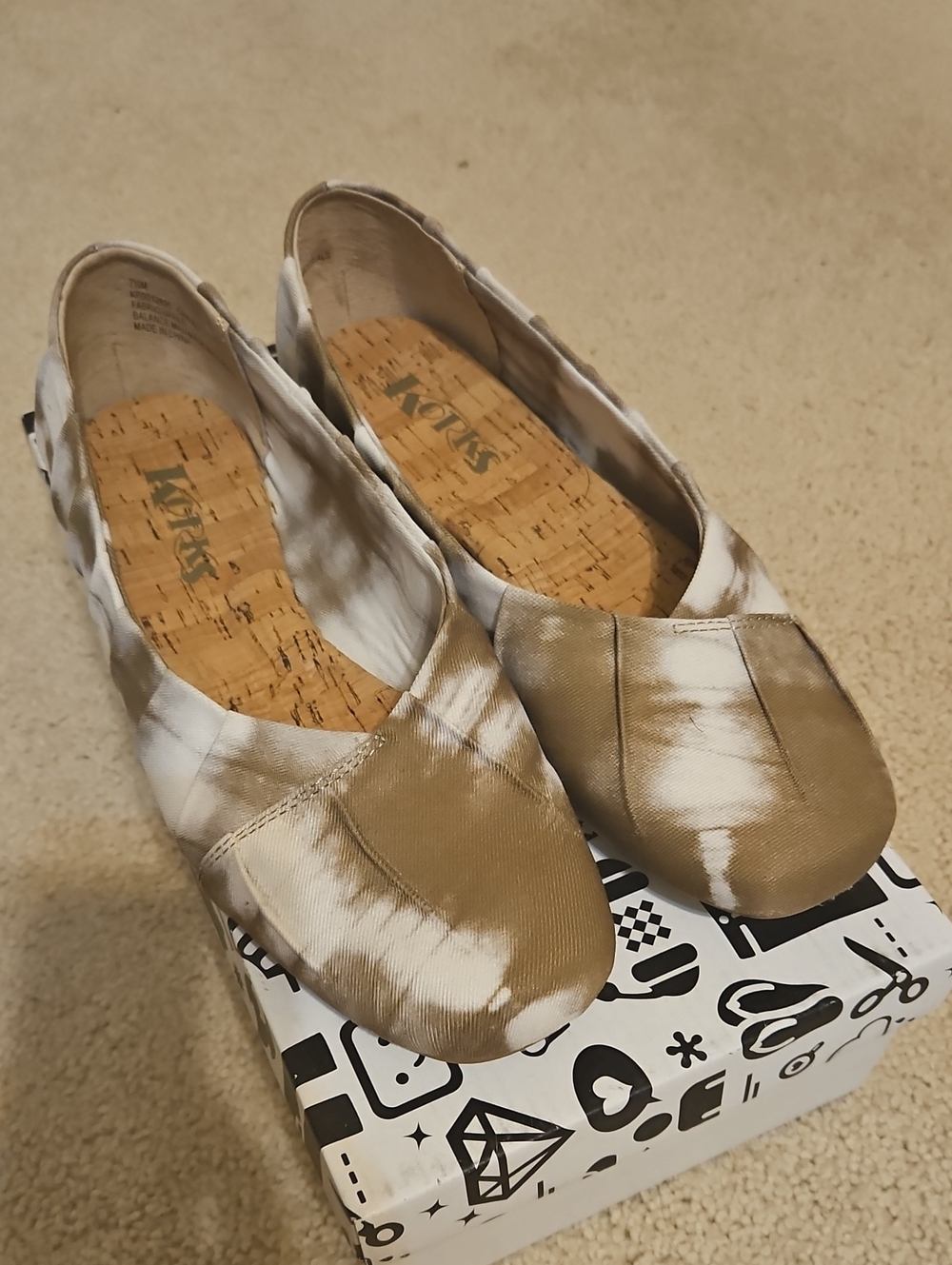Kork-Ease Taupe & White Tie-Dye Slip-On Flats